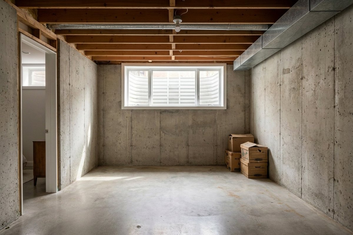 Unfinished basement before conversion to an apartment